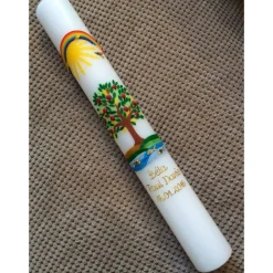 Taufkerze Kommunionkerz Lebensbaum, inkl. Beschriftung, Farbwünsche möglich, Jungen, Mädchen, Wachsverzierungen, Wachsbe