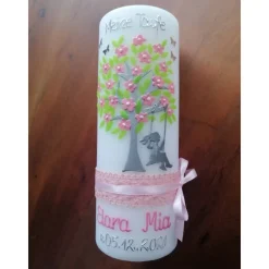 Taufkerze Kommunionkerze Kommunionskerze Mädchen Lebensbaum Baum Schaukel modern klassisch Farbwünsche möglich