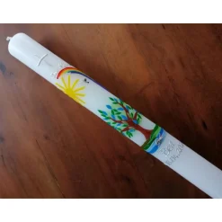 Taufkerze Kommunionkerze Kommunionskerze Junge Mädchen Lebensbaum Baum Kreuz Taube Sonne Regenbogen Farbwünsche möglich