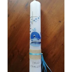 Taufkerze Kommunionkerze Kommunionskerze Junge Mädchen Wal Fisch Kreuz modern klassisch - Farbwünsche möglich