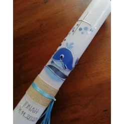 Taufkerze Kommunionkerze Kommunionskerze Junge Mädchen Wal Fisch Kreuz modern klassisch - Farbwünsche möglich