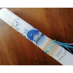 Taufkerze Kommunionkerze Kommunionskerze Junge Mädchen Wal Fisch Kreuz modern klassisch - Farbwünsche möglich