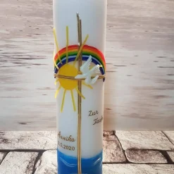 Taufkerze Kreuz Regenbogen Taube