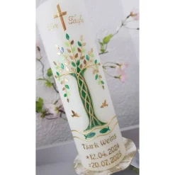 Taufkerze Lebensbaum – Personalisiert mit Name & Datum – Schlichte Taufe Kerze – Natur Design