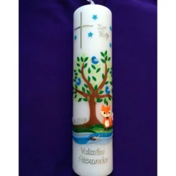 Taufkerze  Lebensbaum  Fuchs  Fox  Baum  Mädchen - Junge - Kerze -Taufe - Handarbeit - keine Folie - inkl. Wachsbeschrif