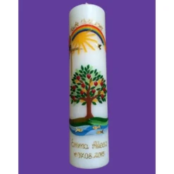 Taufkerze Lebensbaum Kreuz Sonne Regenbogen Junge Mädchen Taufe Handarbeit keine Folie handgearbeite Wachsverzierungen