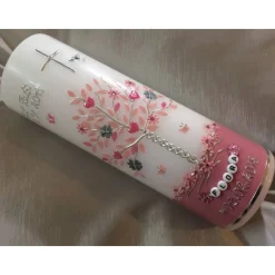 Taufkerze  Lebensbaum Mädchen Taufe Handarbeit keine Folie Buchstabenperlen Wachsbeschriftung möglich