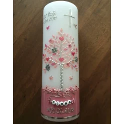 Taufkerze  Lebensbaum Mädchen Taufe Handarbeit keine Folie Buchstabenperlen Wachsbeschriftung möglich