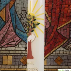 Taufkerze Lebensbaum mit Sonne und Taube, liebevoll von Hand verzierte Taufkerze für Junge oder Mädchen, personalisierb.