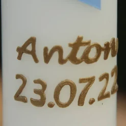 Taufkerze maritim mit Anker und Fischen, liebevoll Hand verzierte Taufkerze für Jungen oder Mädchen, elfenbein