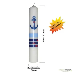 Taufkerze maritim mit Anker und Fischen, liebevoll Hand verzierte Taufkerze für Jungen oder Mädchen, elfenbein