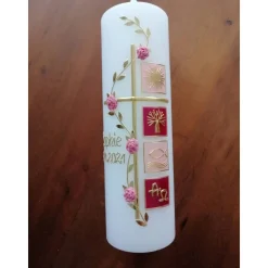 Taufkerze Mädchen- Kreuz - Sonne - Fisch - Junge  - Taufe - Handarbeit - keine Folie - inkl. Wachsbeschriftung