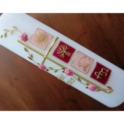 Taufkerze Mädchen- Kreuz - Sonne - Fisch - Junge  - Taufe - Handarbeit - keine Folie - inkl. Wachsbeschriftung