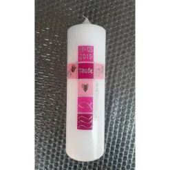 Taufkerze Mädchen Kreuz pink, Taufkerzen