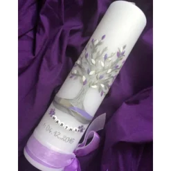 Taufkerze Mädchen Lebensbaum Kerze - Taufe - Handarbeit - keine Folie - Buchstabenperlen - Wachsbeschriftung