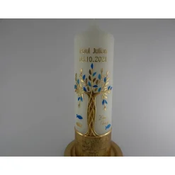 Taufkerze Mädchen Lebensbaum  gold blau Baum des Lebens Regenbogen Namenskette Name Datum Spruch individualisierbar