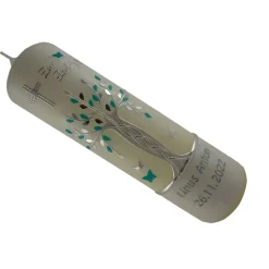 Taufkerze Mädchen Lebensbaum mint silber Baum des Lebens Tauben Kreuz Name Datum Spruch individualisierbar