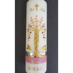 Taufkerze Mädchen Lebensbaum rosa gold silberBaum des Lebens Regenbogen Namenskette Name Datum Spruch individualisierbar
