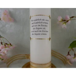 Taufkerze Mädchen Lebensbaum rosa silber Baum des Lebens Taufsymbole Schleife Name Datum Spruch individualisierbar