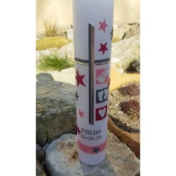 Taufkerze Mädchen, mit Sternen, verschiedene Symbole