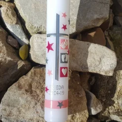 Taufkerze Mädchen, mit Sternen, verschiedene Symbole