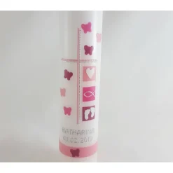 Taufkerze Mädchen, rosa, verspielt, Schmetterling