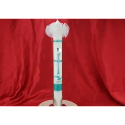 Taufkerze mit byzantinischem Kreuz, Taube und Fischen in elfenbein, Taufkerze für Jungen oder Mädchen, personalisierbar