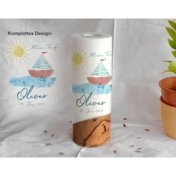 Taufkerze mit Holz Design Segelboot