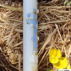 Taufkerze mit zweifarbigem Kreuz, Blumenranke, Taube und Bibel, personalisierbar, Taufe Jungen, Taufkerze Mädchen