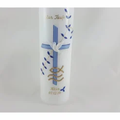 Taufkerze modern, für Jungs, blau, gold