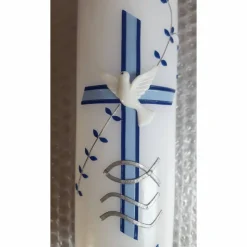 Taufkerze modern, für Jungs, blau, mit Blätterranke