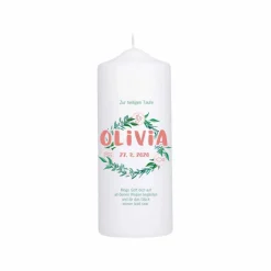 Taufkerze Olivia Stumpe Kranz Symbole