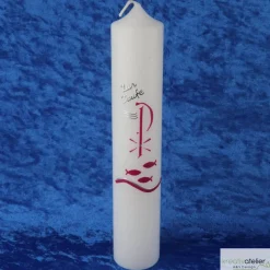 Taufkerze Pax, Fische und Wellen mit Schriftzug „Zur Taufe“, Taufkerze für Mädchen Jungen, personalisierbar