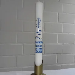 Taufkerze Pax, Fische und Wellen mit Schriftzug „Zur Taufe“, Taufkerze für Mädchen Jungen, personalisierbar