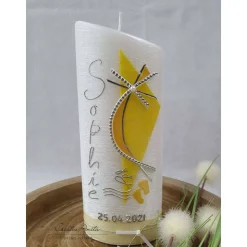 Taufkerze Perlmutt geriffelt - Ellipse abgeschrägt Gelb marmoriert oder Wunschfarbe