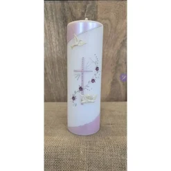 Taufkerze -Perlmutt 25x8 - "Engel und Taube" in verschiedenen Farben