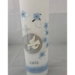 Taufkerze personalisiert Kreuz Blumenranke Taube