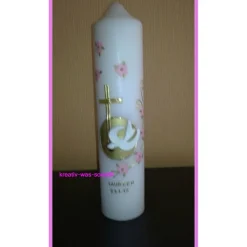 Taufkerze personalisiert Kreuz Blumenranke Taube