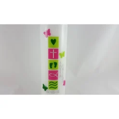 Taufkerze pink, hellgrün, Schmetterlinge