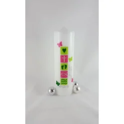 Taufkerze pink, hellgrün, Schmetterlinge