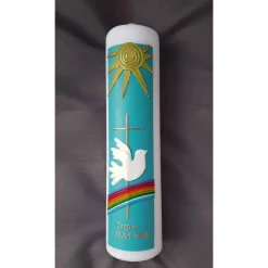 Taufkerze Regenbogen + Taube - Taufspruch - individuell - personalisiert- Kerze zur Taufe - Kerze zur Kommunion - Konfir