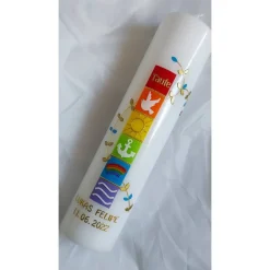 Taufkerze Regenbogen, gold, für Jungs, mit Anker