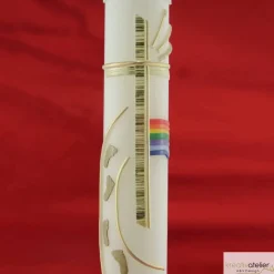 Taufkerze Regenbogen, Lebensweg und Kreuz, wunderschöne handverzierte schlanke Taufkerze für Jungen oder Mädchen