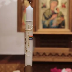 Taufkerze Regenbogen, Lebensweg und Kreuz, wunderschöne handverzierte schlanke Taufkerze für Jungen oder Mädchen