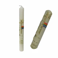 Taufkerze Regenbogen, Lebensweg und Kreuz, wunderschöne handverzierte schlanke Taufkerze für Jungen oder Mädchen