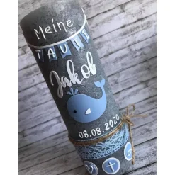 Taufkerze Rustik Junge Wal