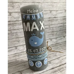 Taufkerze Rustik Junge Wal