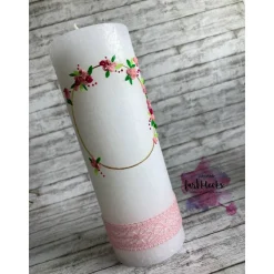 Taufkerze Rustik Mädchen Blumenkranz