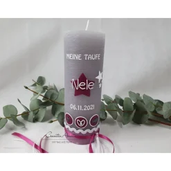 Taufkerze Rustik- Sterne grau-beere - Mädchen Taufe Geburt