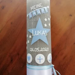 Taufkerze Rustikal Stern Wimpel blau Jungen Herz Kreuz Anker klassisch modern Mädchen Farbwünsche Rustika Rustical Vinta